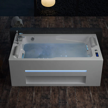 71 In. Alcove Massage Inline Heater 2-Person LED Tub With Left Drain