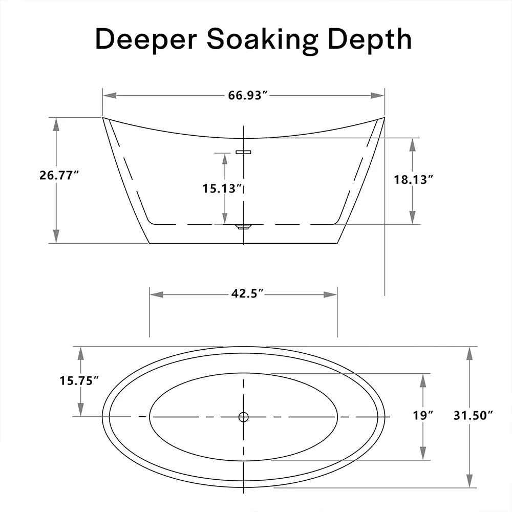 67" Freestanding Soaking Tub with Center Drain