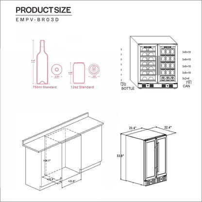 Empava 24" Dual Zone Wine And Beer Fridge Beverage Cooler