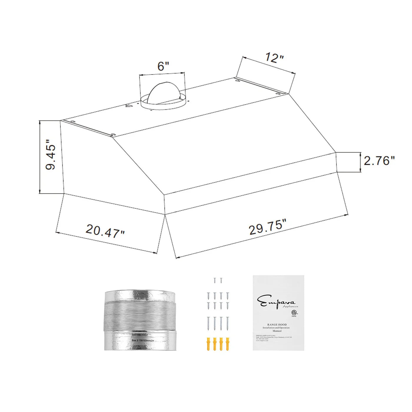 Empava 30 In. 400 CFM Ducted Under Cabinet Range Hood