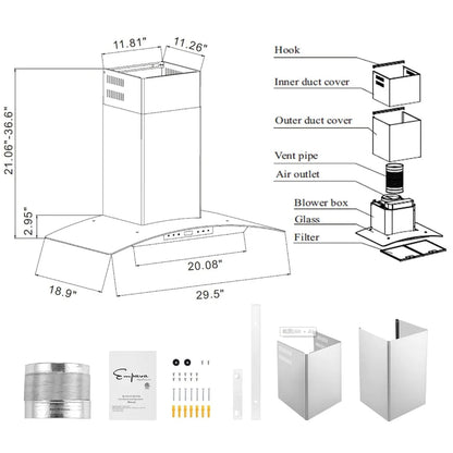 Empava 30 In. 400 CFM Wall Mount Ducted Range Hood