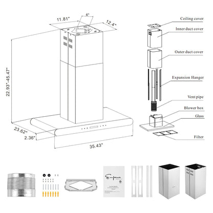 Empava 36 In. 400 CFM Island Ducted Range Hood