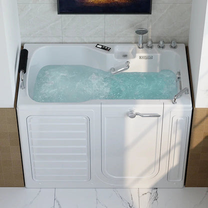 54" Alcove Inline Heater Whirlpool Walk-In Tub 2.0 Upgraded With Right Drain
