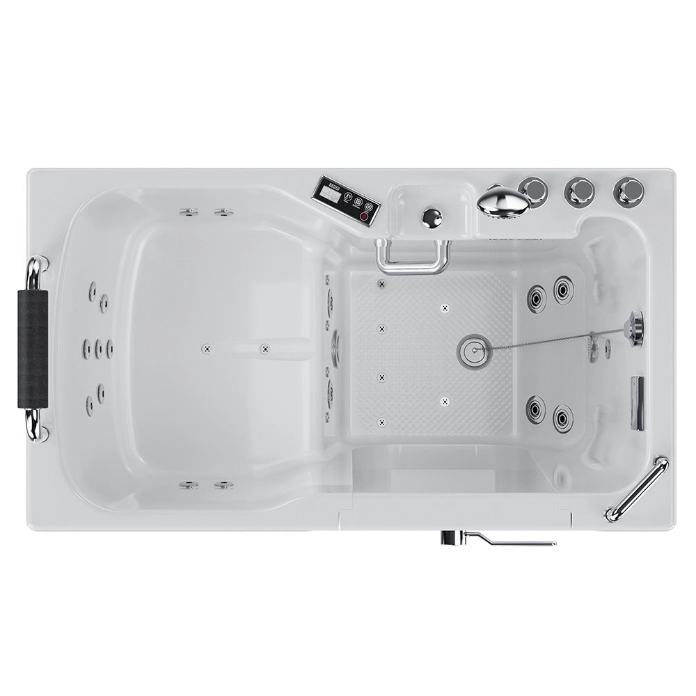 54" Alcove Inline Heater Whirlpool Walk-In Tub 2.0 Upgraded With Right Drain