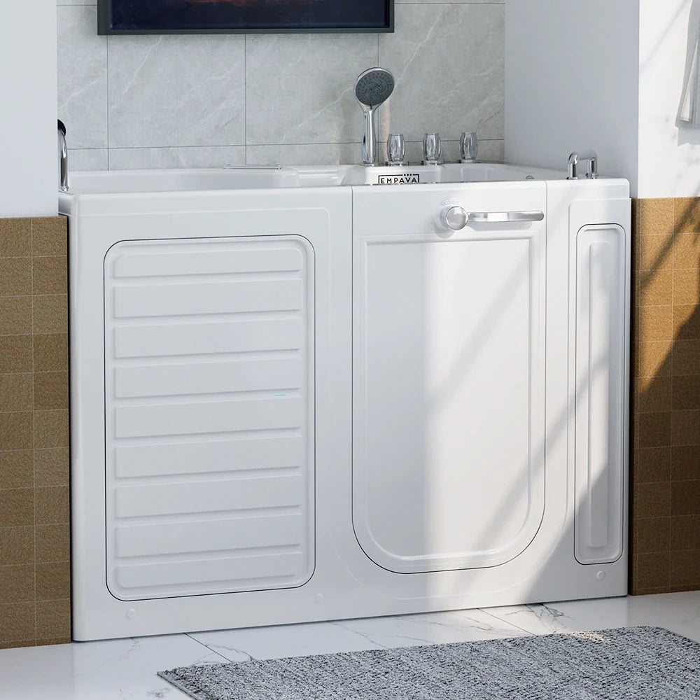 54" Alcove Inline Heater Whirlpool Walk-In Tub 2.0 Upgraded With Right Drain