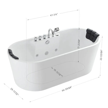 67" Freestanding Oval Whirlpool Bathtub With Center Drain
