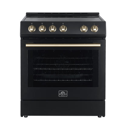FORNO Premium 2-Piece Kitchen Bundle - Leonardo Espresso 30" Black Range, 31" Black Bottom Freezer Refrigerator - FBDL-003-02US