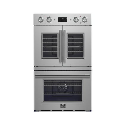 Forno Gallico 30-Inch Electric French Door Double Oven, Stainless Steel, Convection Cooking, Touch Control Panel, Self-Cleaning Function